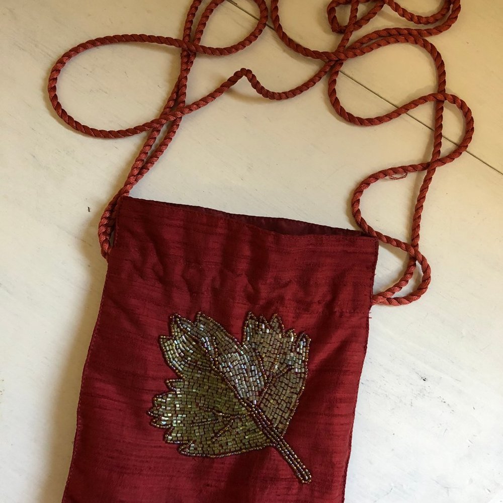 Vintage Silk Beaded Leaf Purse